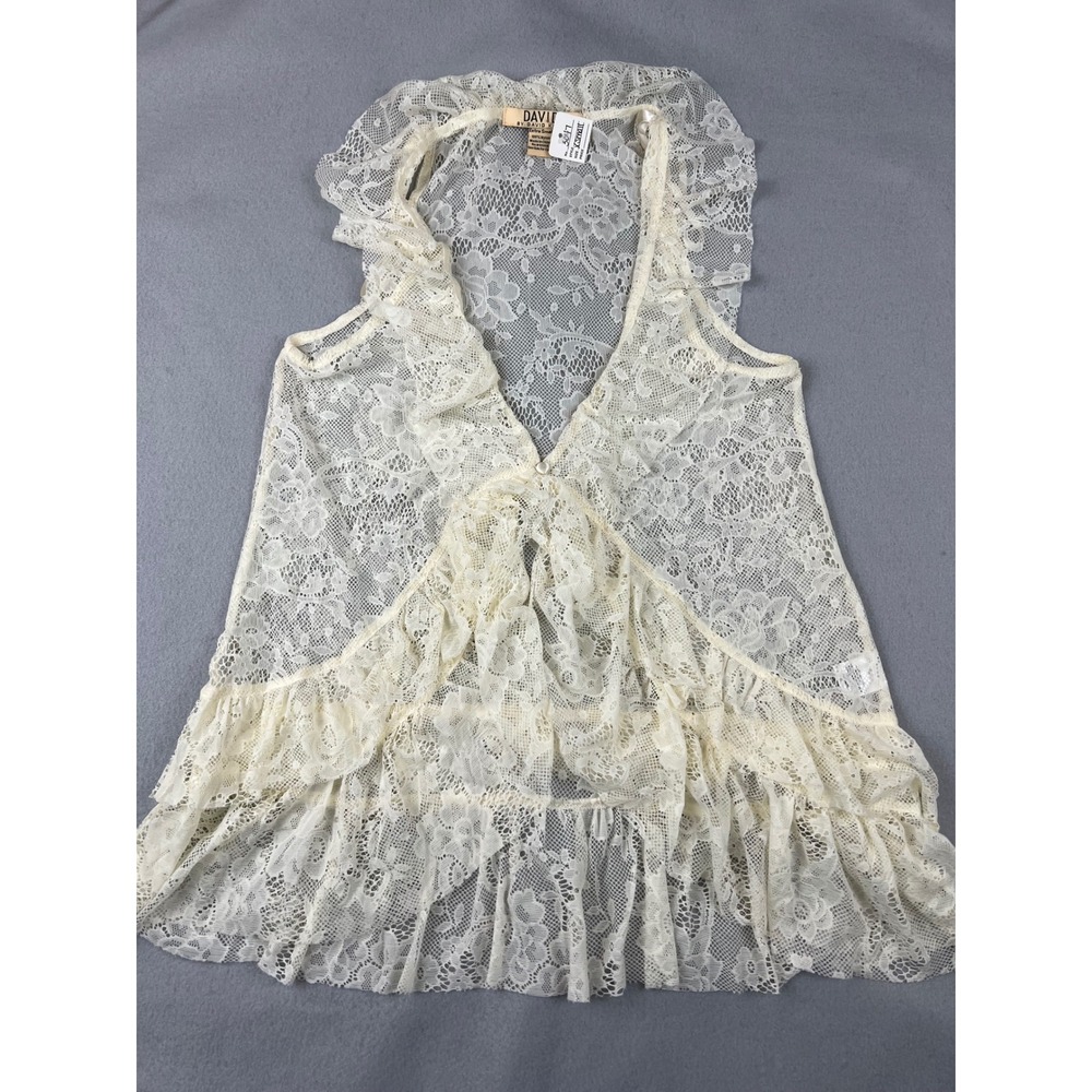 David by David Kahn Womens Ivory Floral Lace Ruffle Vest Sleeveless Top XS